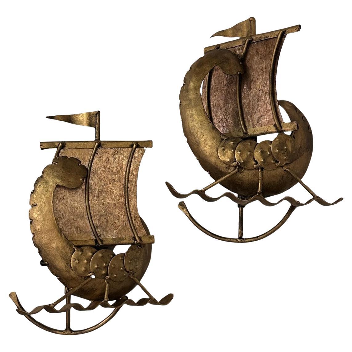 Set di lampade da nave dorate con mica in vendita