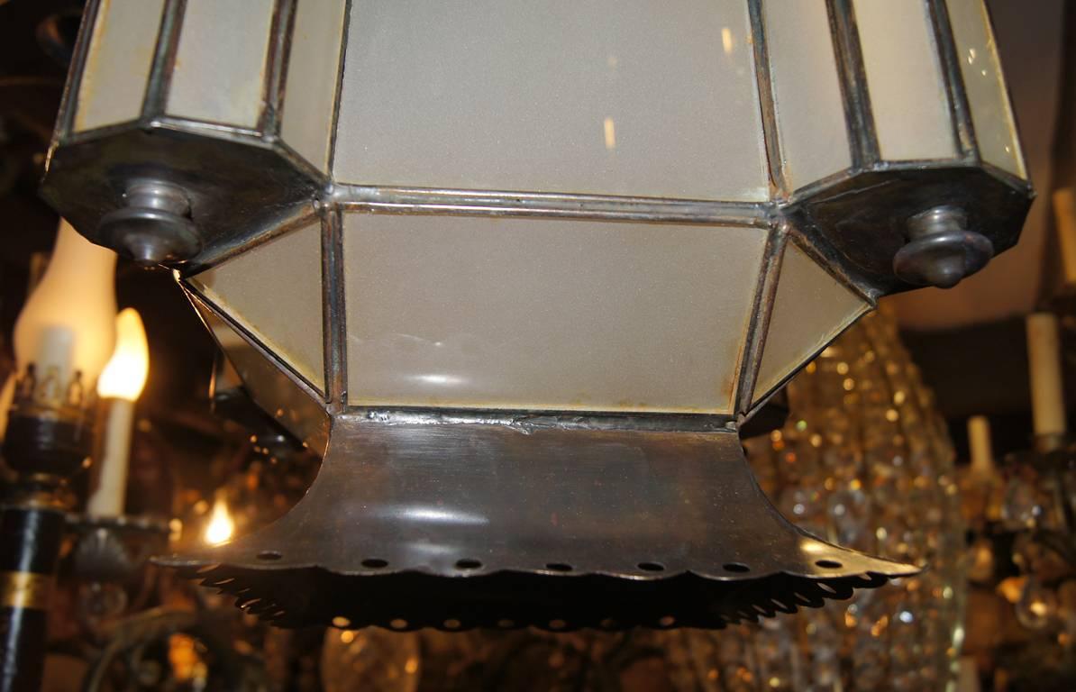 Art Glass Moroccan Style Copper Lantern For Sale