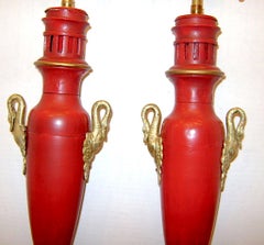 Pair of Large Empire Red Tole Lamps