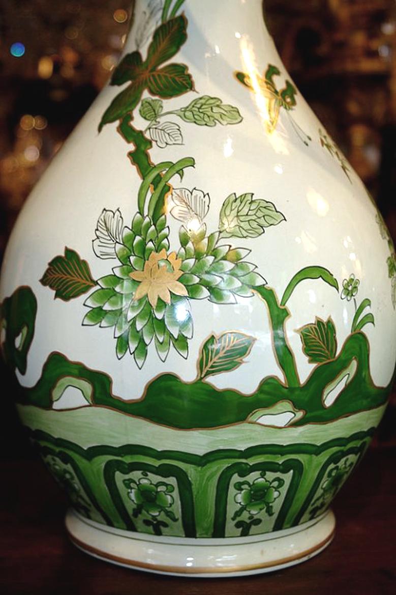 green and white chinoiserie vases