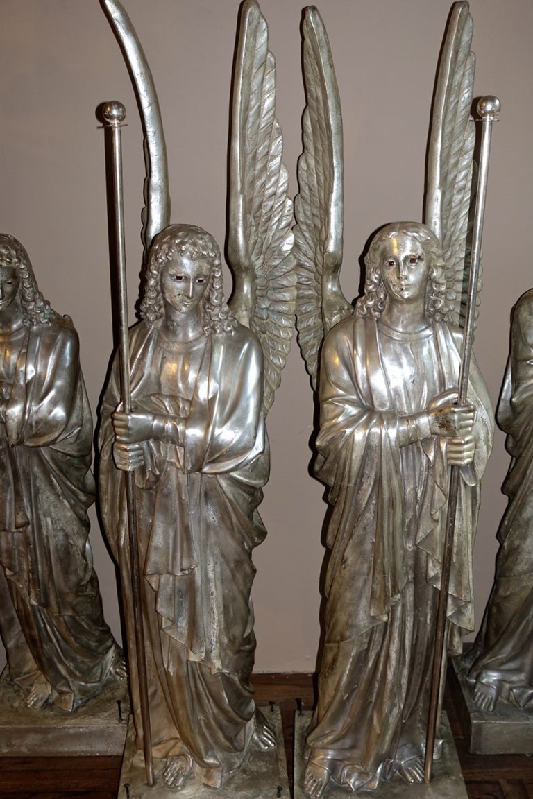 Set of Four Large Silver Plated Angel Statues For Sale at 1stdibs