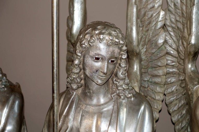 Set of Four Large Silver Plated Angel Statues, Sold per Pair For Sale