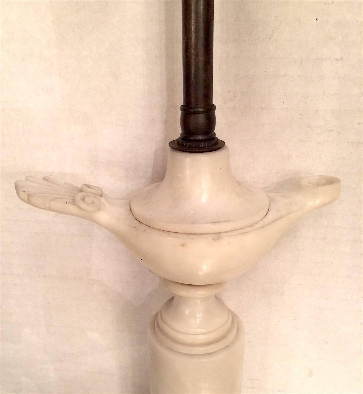 20th Century Pair of Oil Lamp Shaped Alabaster Lamps