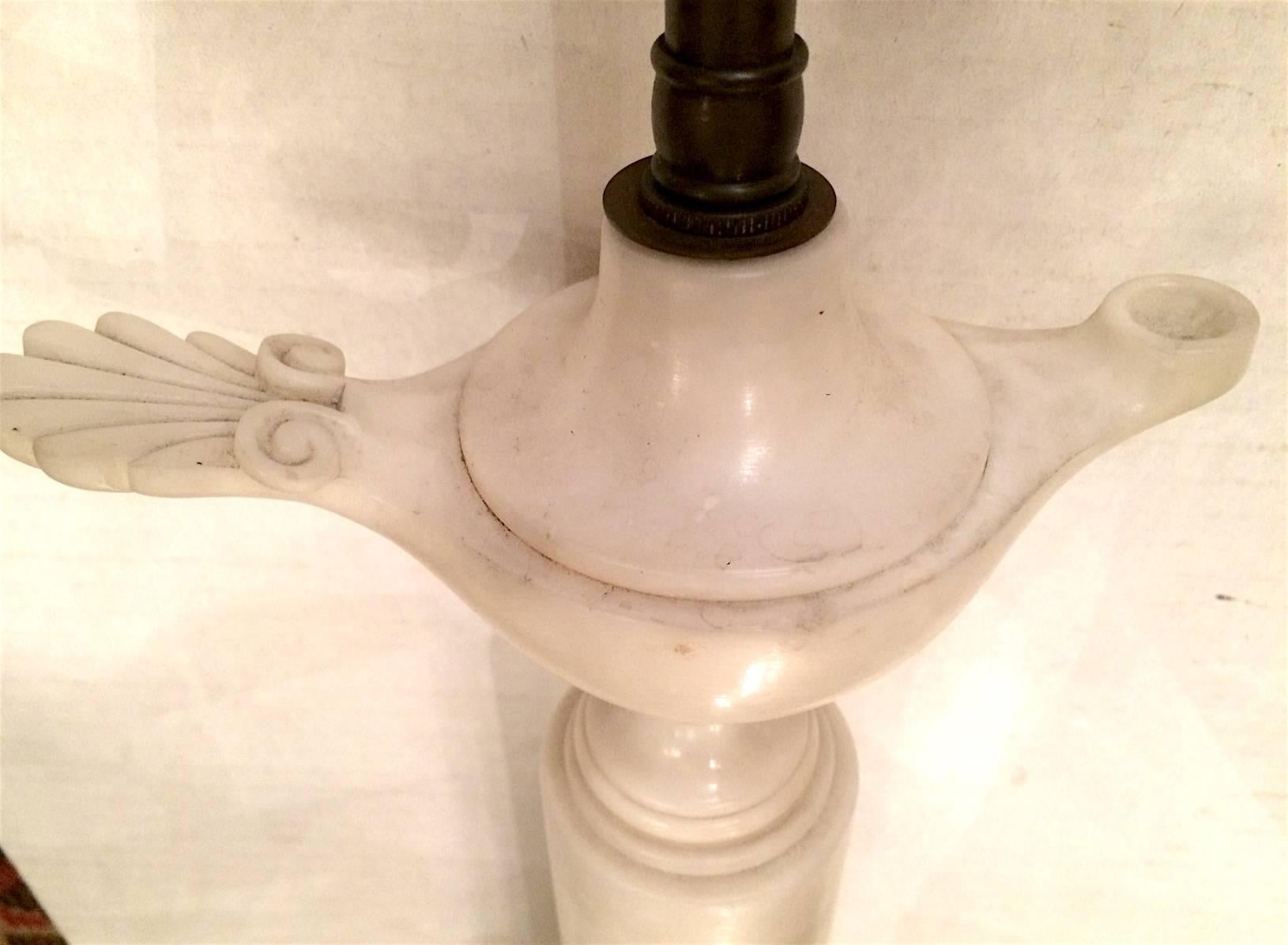 Pair of Oil Lamp Shaped Alabaster Lamps 1