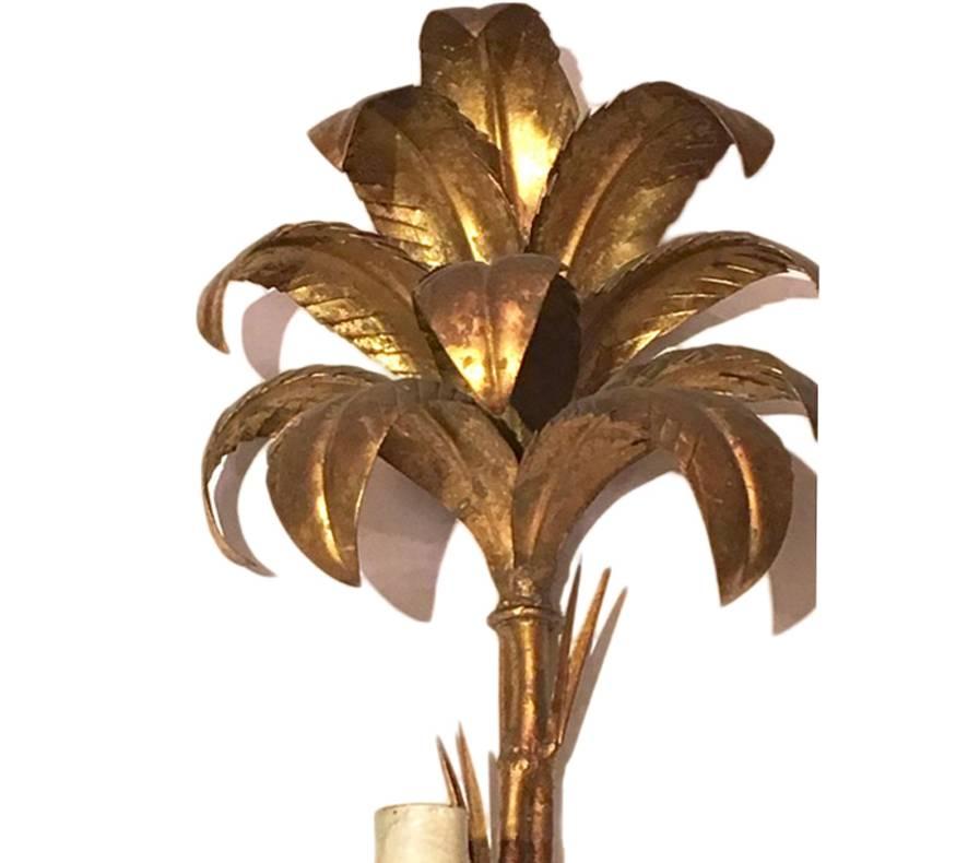 Gilt Set of Large Palm Frond Sconces, Sold per pair For Sale