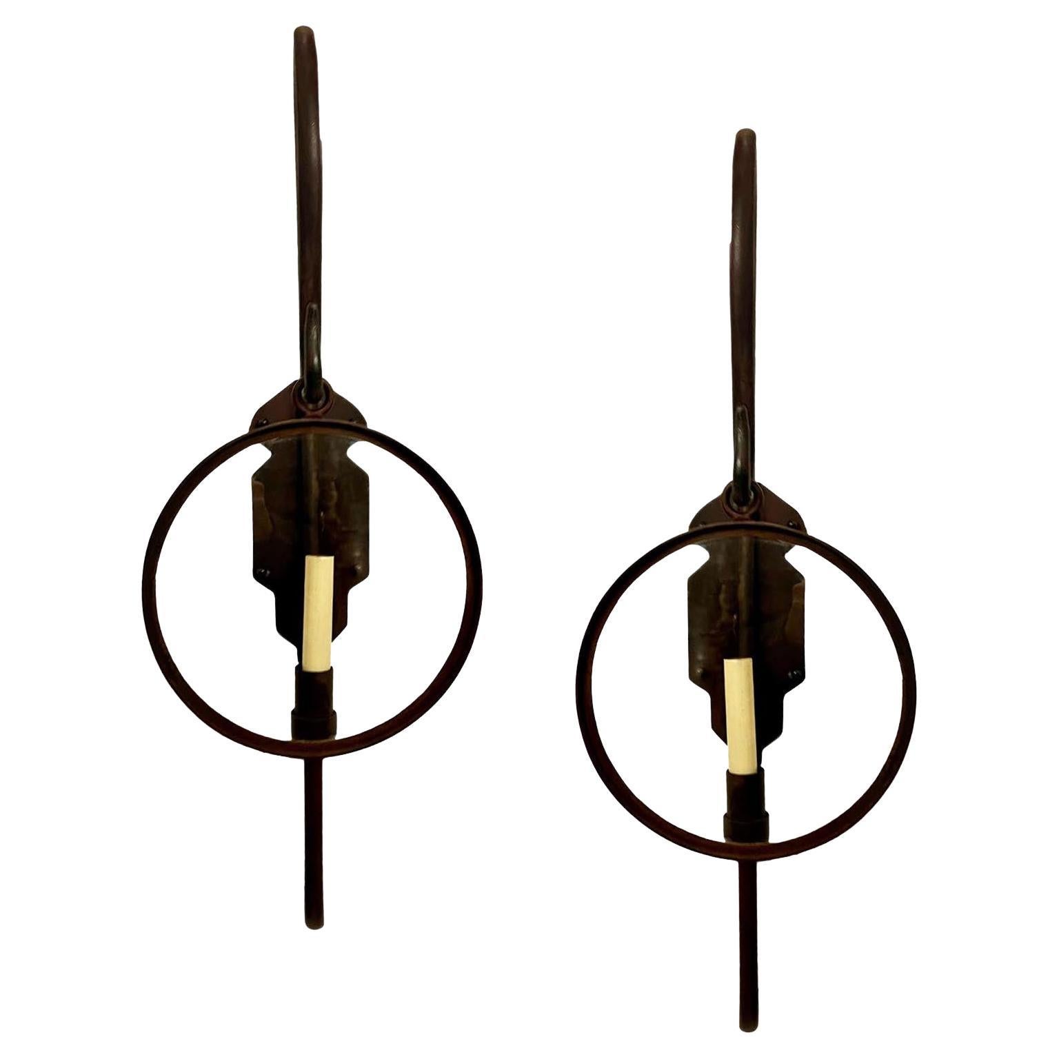 Pair of Large Single Light Wrought Iron Sconces