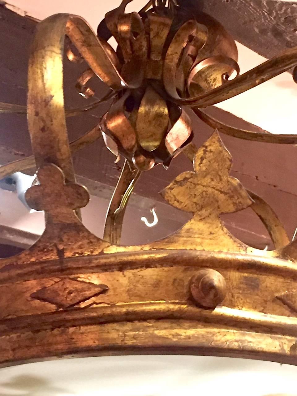 French Gilt Metal Light Fixture In Good Condition For Sale In New York, NY