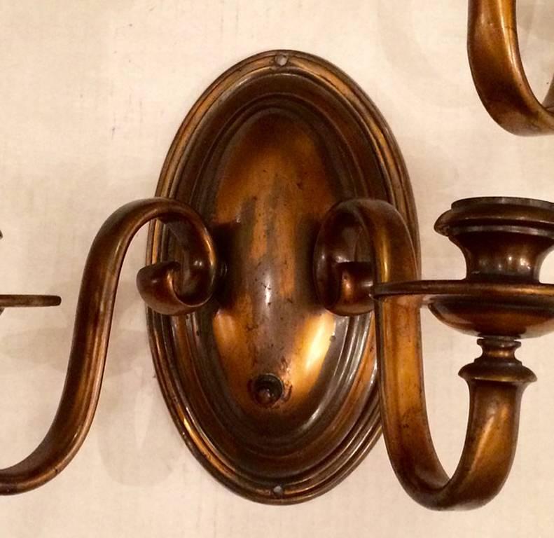 Dutch Pair of Antique Neoclassic Copper Sconces For Sale