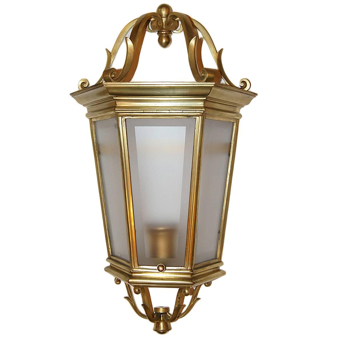 Set of four circa 1940s Italian bronze lanterns with frosted glass insets. Sold per pair.

Measurements:
Height 20