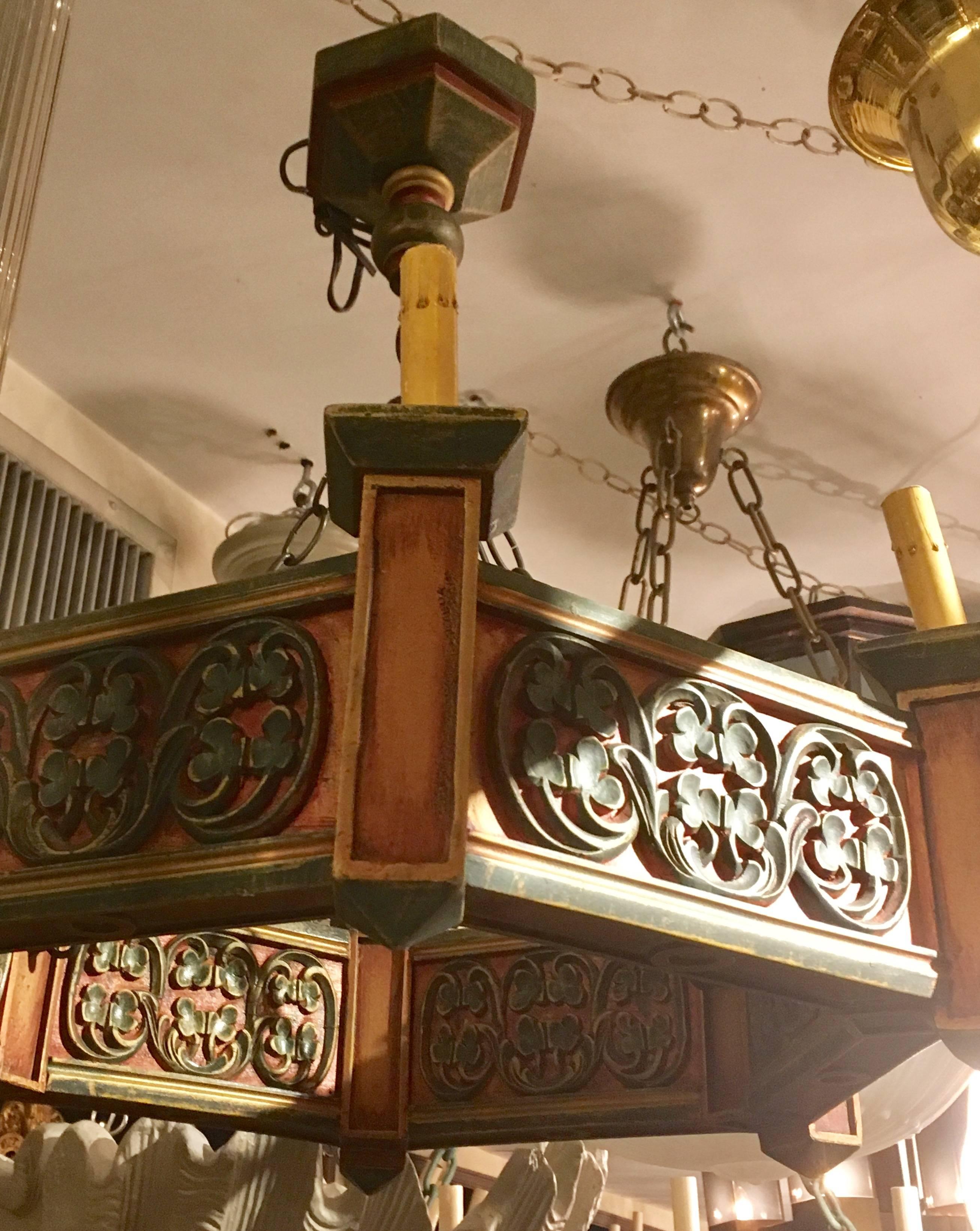 English Pair of Painted Wood Chandeliers, Sold Individually For Sale