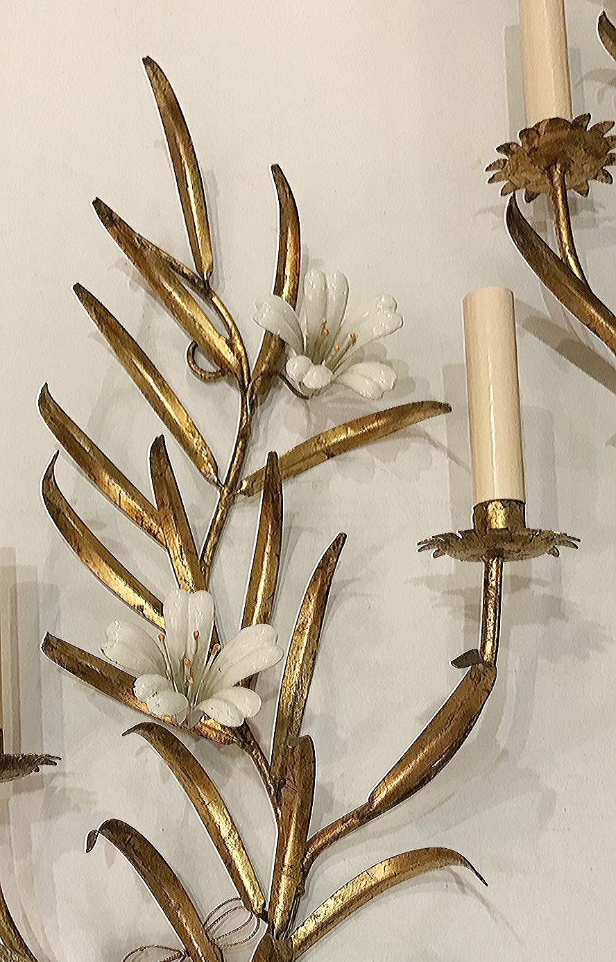 Pair of Gilt Metal Sconces In Good Condition In New York, NY