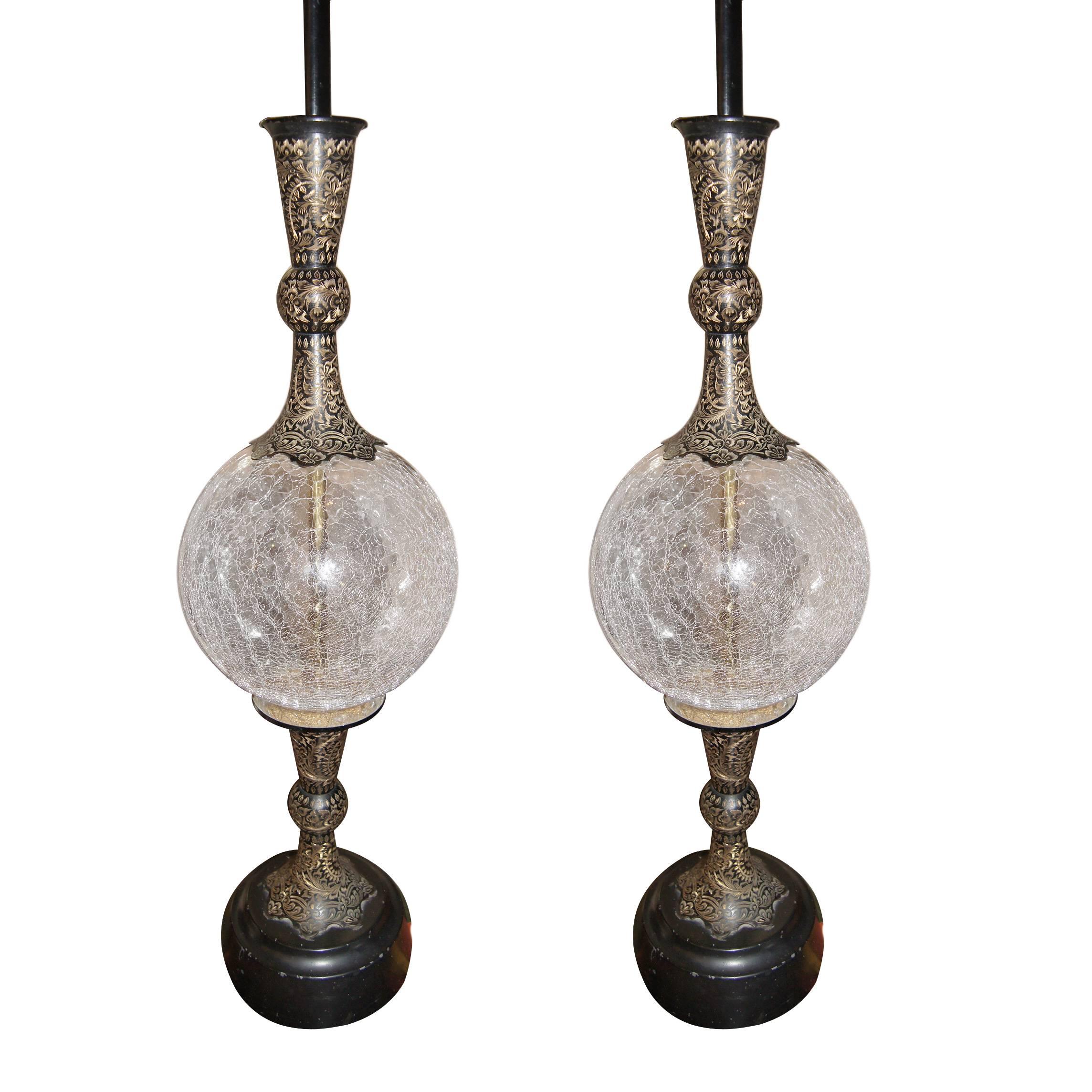 Pair of Brass and Glass Table Lamps For Sale