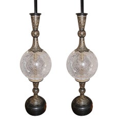 Pair of Brass and Glass Table Lamps