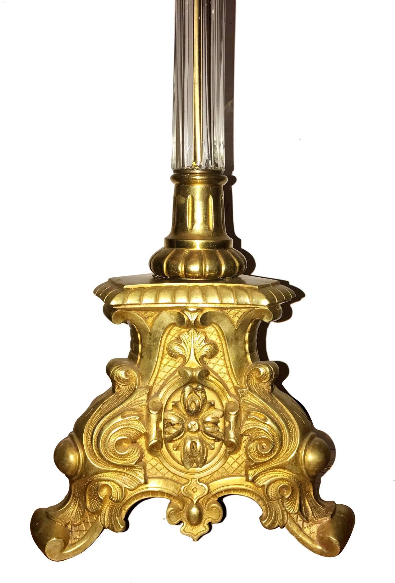 Bronze and Crystal Floor Lamp In Good Condition For Sale In New York, NY