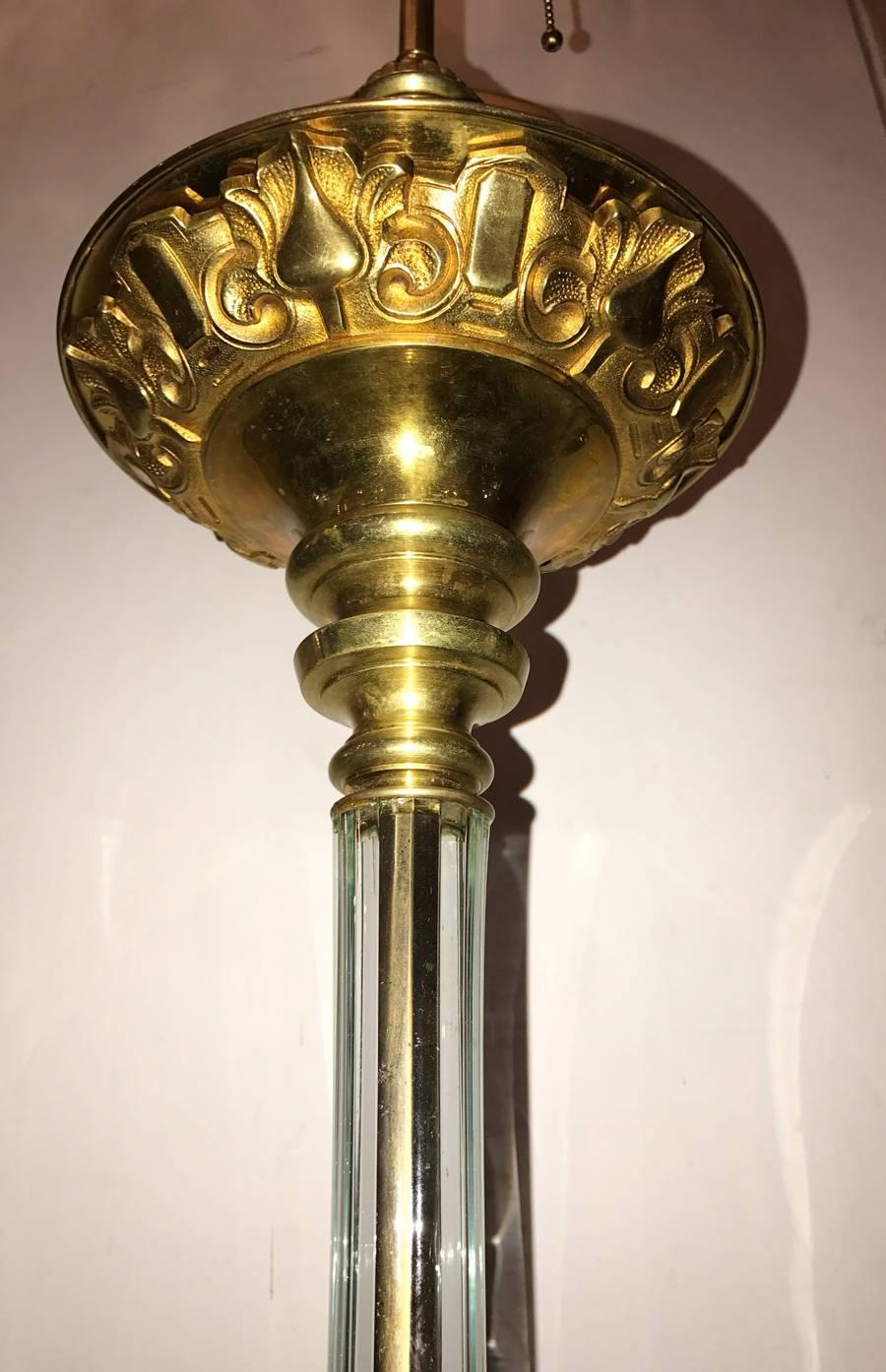 Early 20th Century Bronze and Crystal Floor Lamp For Sale
