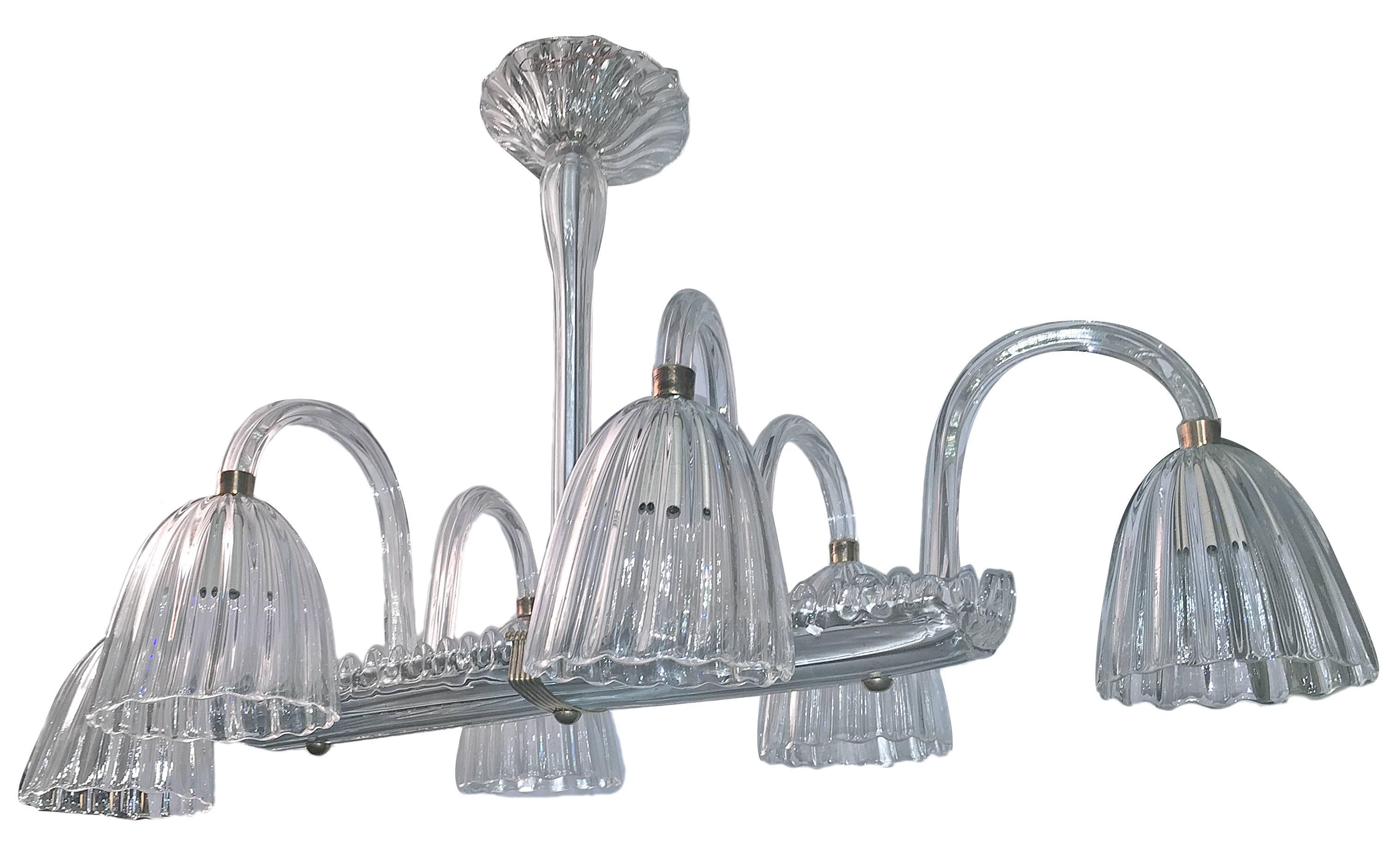 Metà XX secolo Lampadario orizzontale in vetro di Murano in vendita