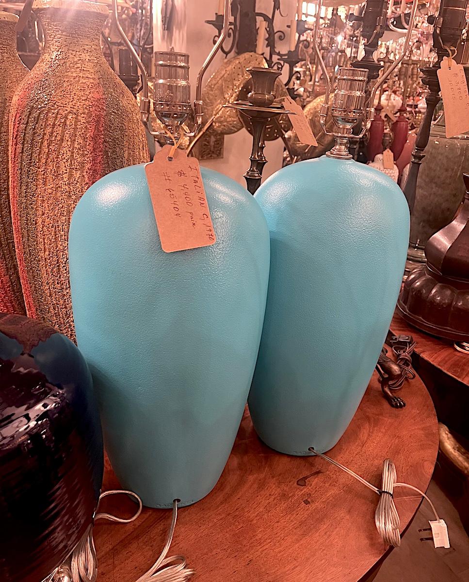 Paar türkisfarbene Porzellanlampen (Ende des 20. Jahrhunderts) im Angebot