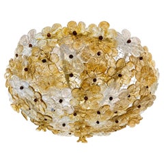 Set of Amber&Clear Millefiori Semi-Flushed Glass Light Fixtures. Sold Individual
