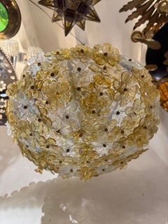 Set of Amber&Clear Millefiori Semi-Flushed Glass Light Fixtures. Sold Individual