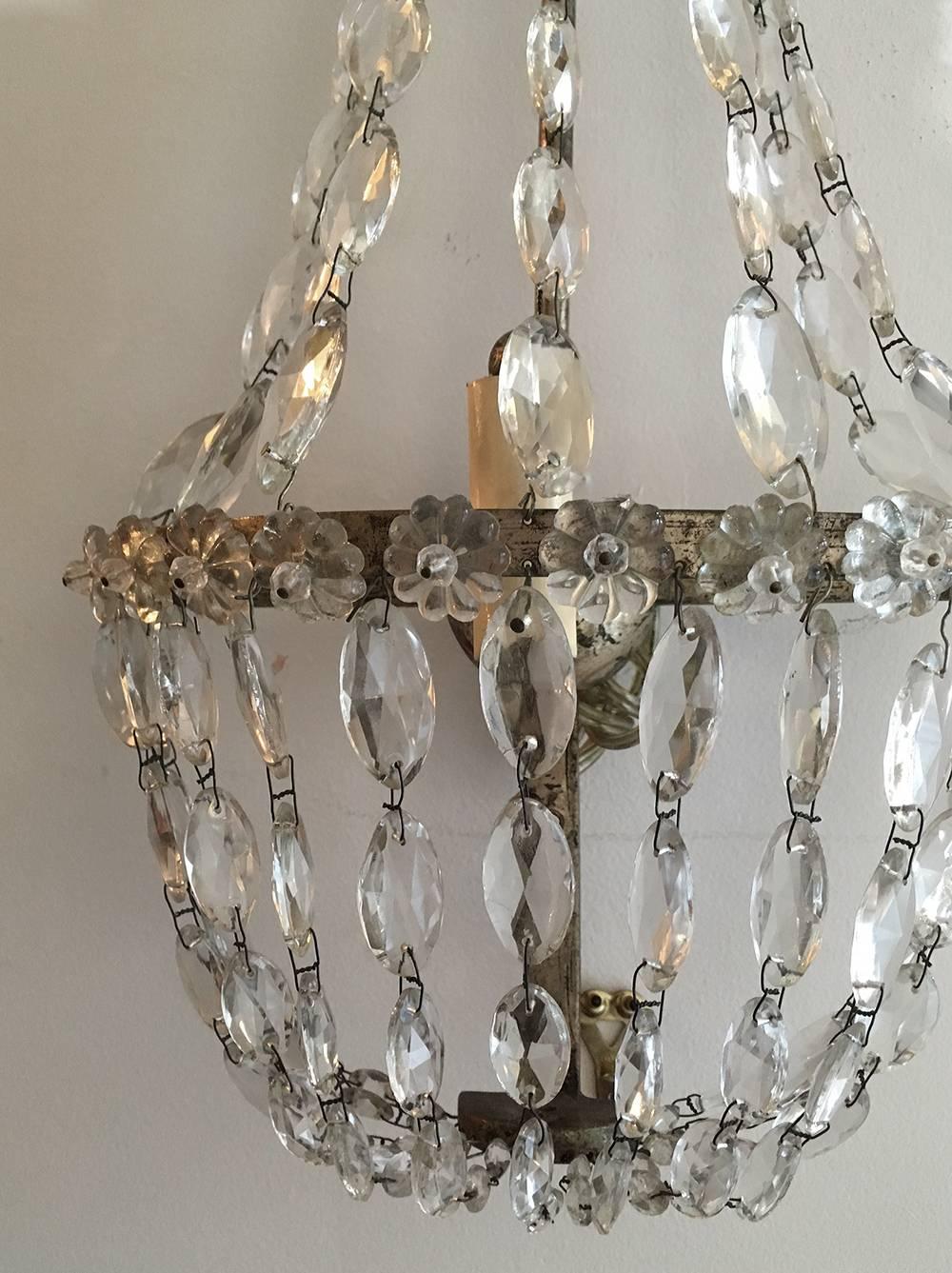 Pair of Silver Crystal Sconces In Good Condition For Sale In New York, NY