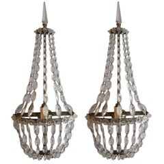 Antique Pair of Silver Crystal Sconces