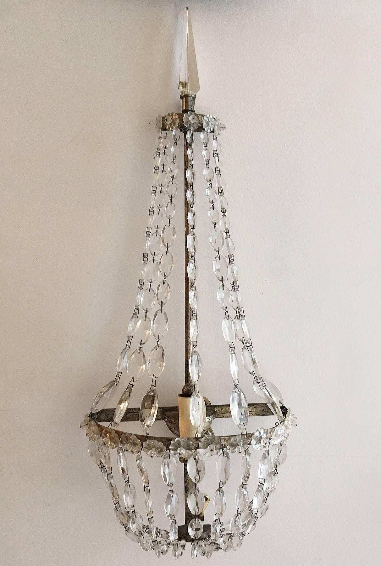20th Century Pair of Silver Crystal Sconces For Sale
