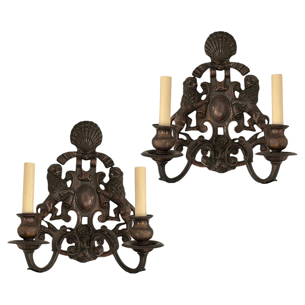 Set of Four American Neoclassic Bronze Sconces, Sold Per Pair