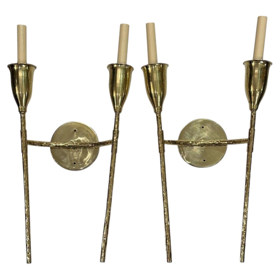 Set of French Moderne Polished Bronze Sconces, Sold Per Pair