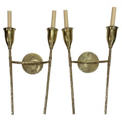 Set of French Moderne Polished Bronze Sconces, Sold Per Pair