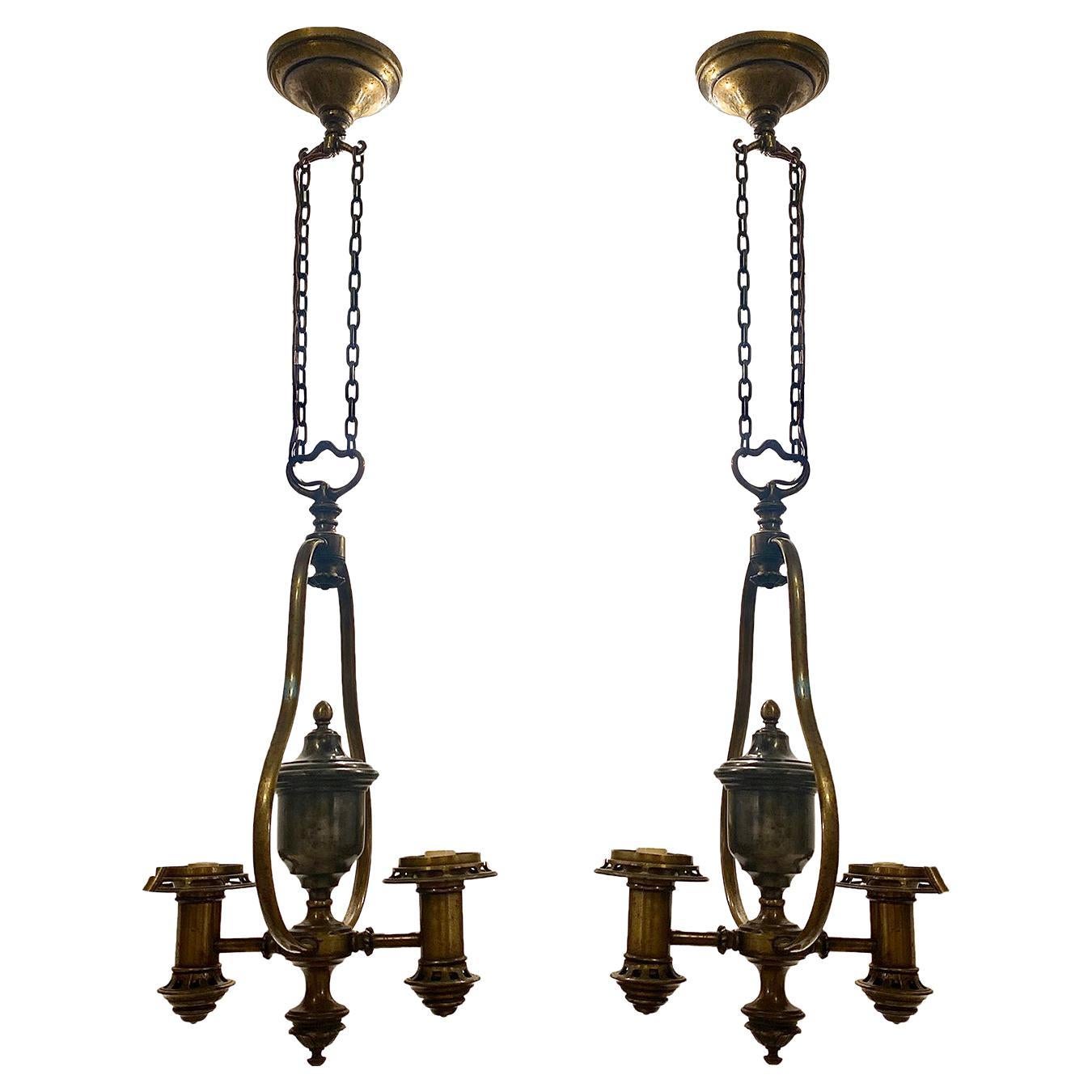 Pair of Cast Bronze Antique Chandeliers, Sold Individually For Sale at
