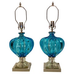 Paire de lampes bleues en verre de Murano