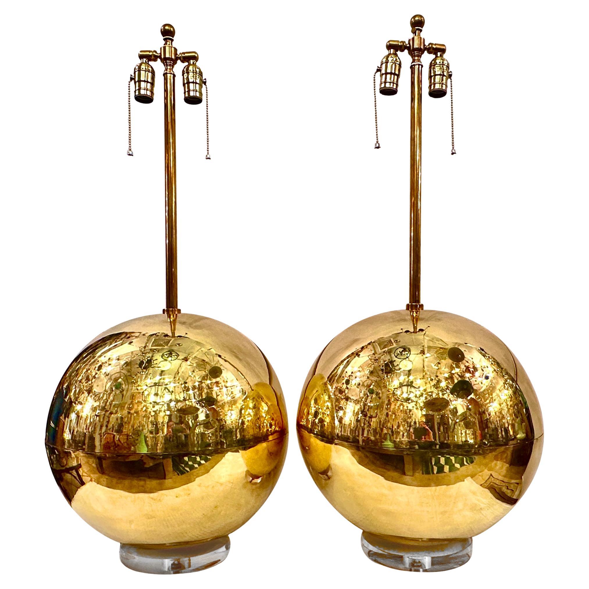 Pair of Mid Century Polished Bronze Lamps For Sale