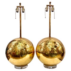 Retro Pair of Mid Century Polished Bronze Lamps