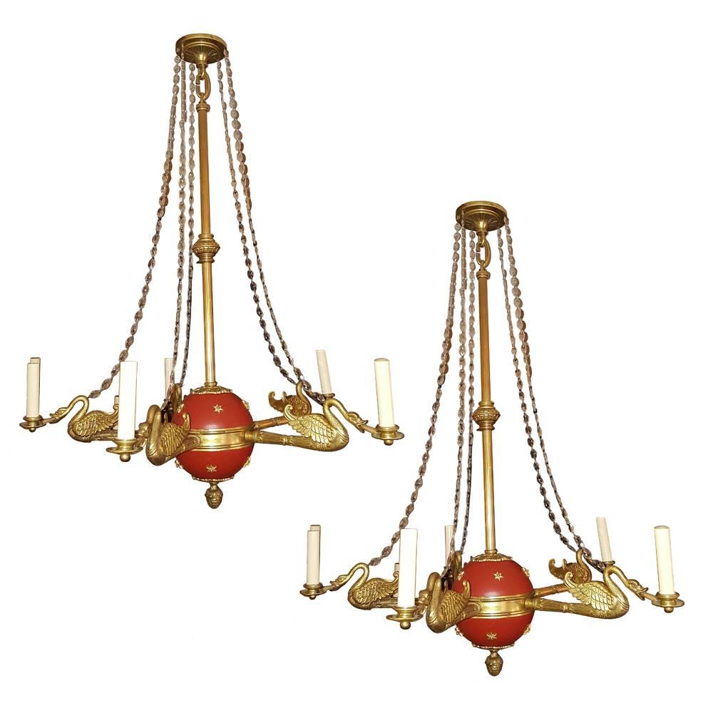 Set of Four Empire-Style Chandeliers For Sale