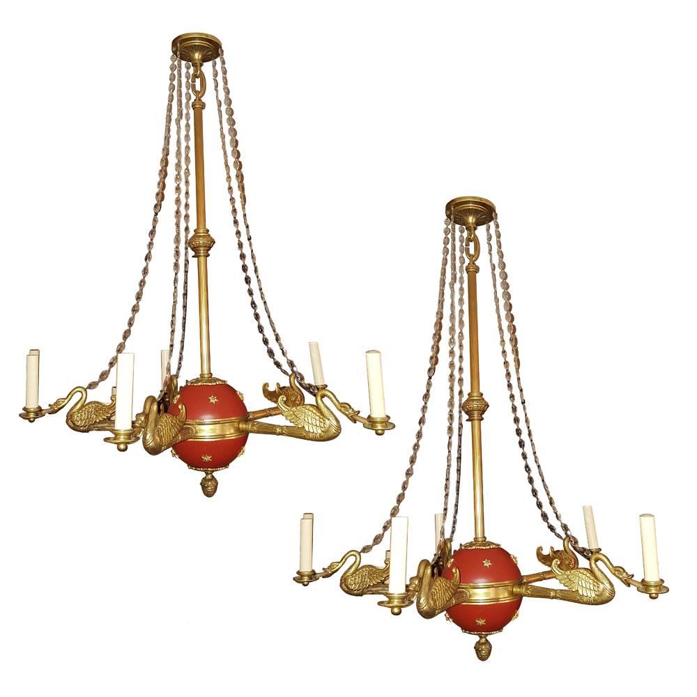 Set of Four Empire-Style Chandeliers, Sold Individually