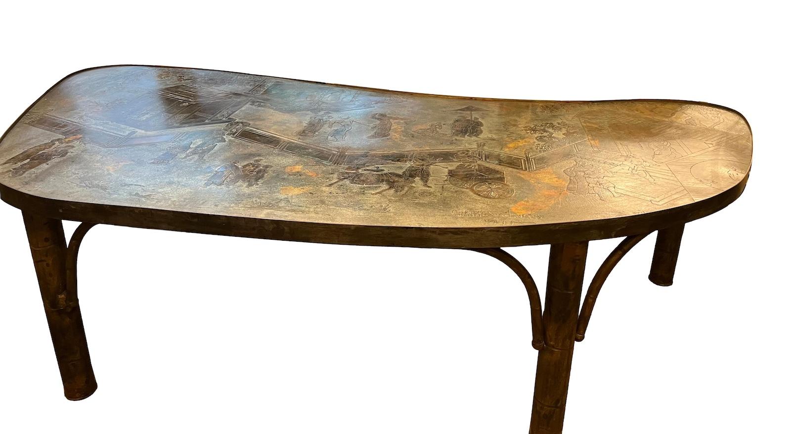 Grande table basse LaVerne en bronze gravé Bon état - En vente à New York, NY