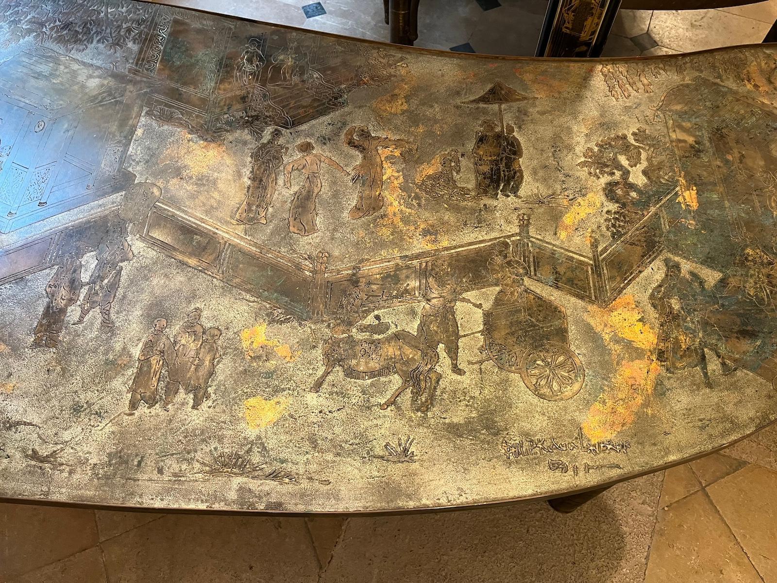 Métal Grande table basse LaVerne en bronze gravé en vente