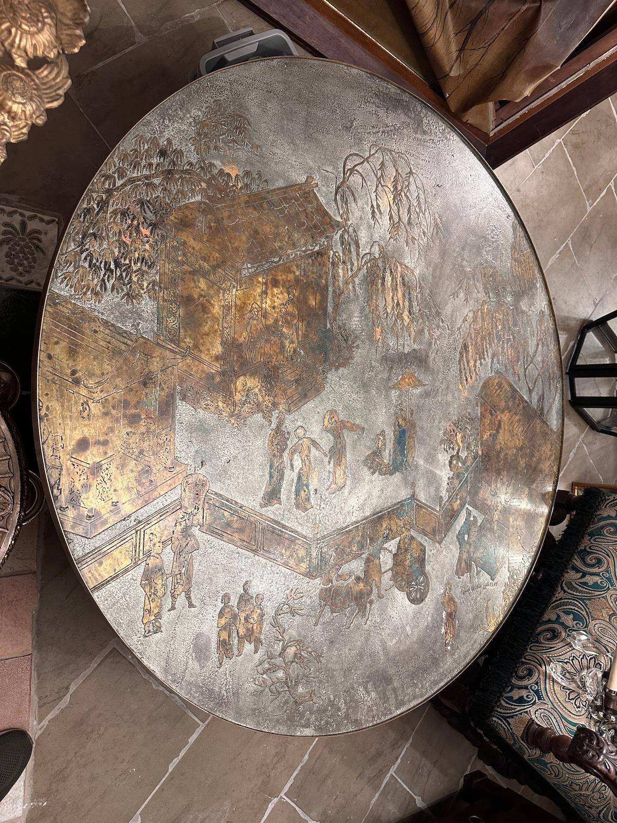 Bronze Large Round Coffee Table by LaVerne For Sale