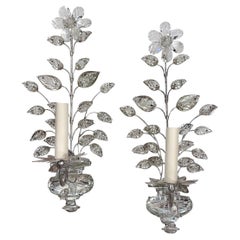 Ensemble d'appliques à feuilles d'argent avec feuilles de verre moulé, vendu par paire