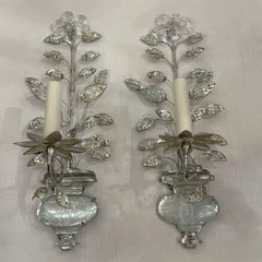Set of Silver Leaf Sconces with Molded Glass Leaves, Sold Per Pair