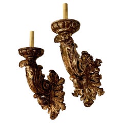 Antique A set of Italian Carved and Silver Wood Sconces, Sold per Pair