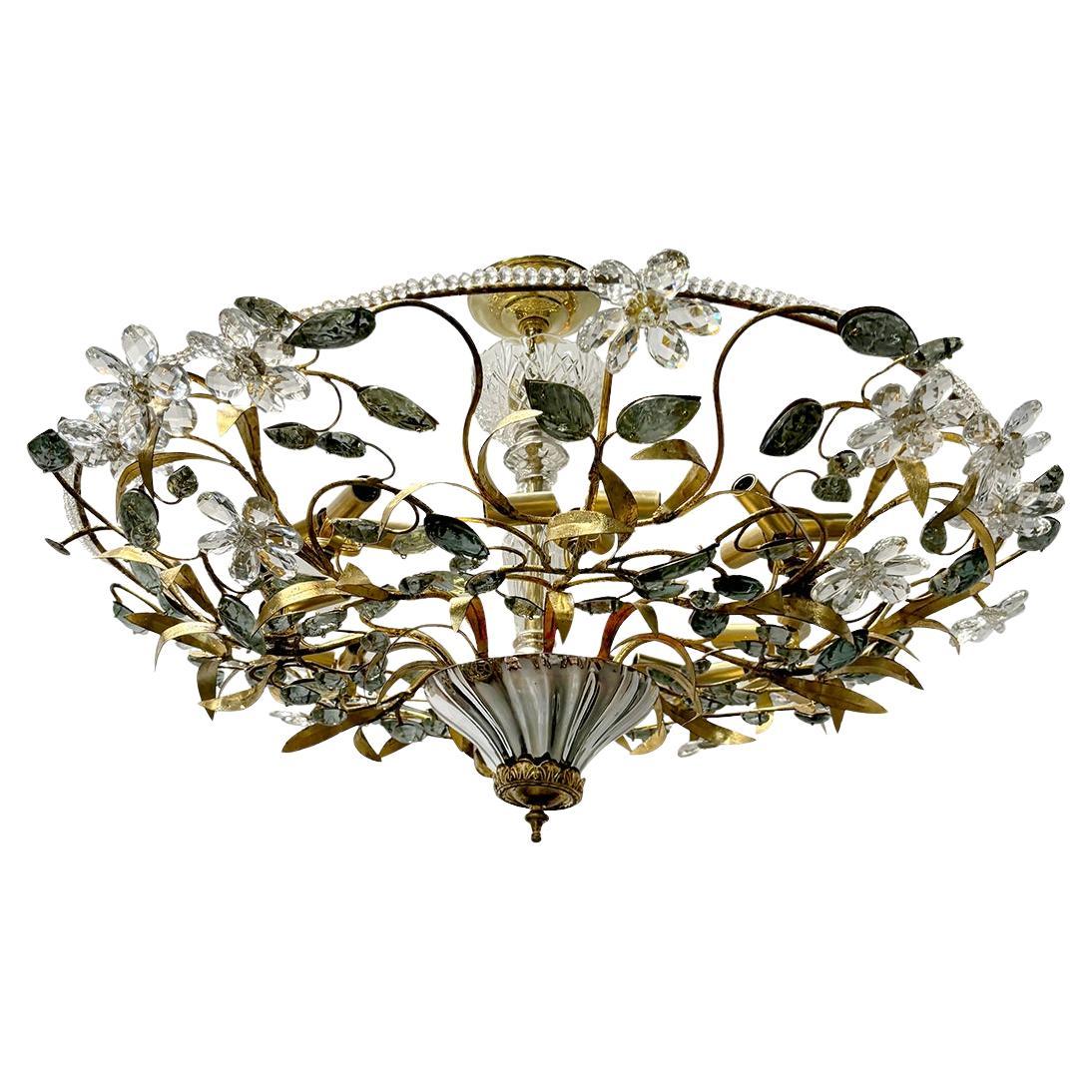 Gilt Metal Fixture with Molded Glass Leaves