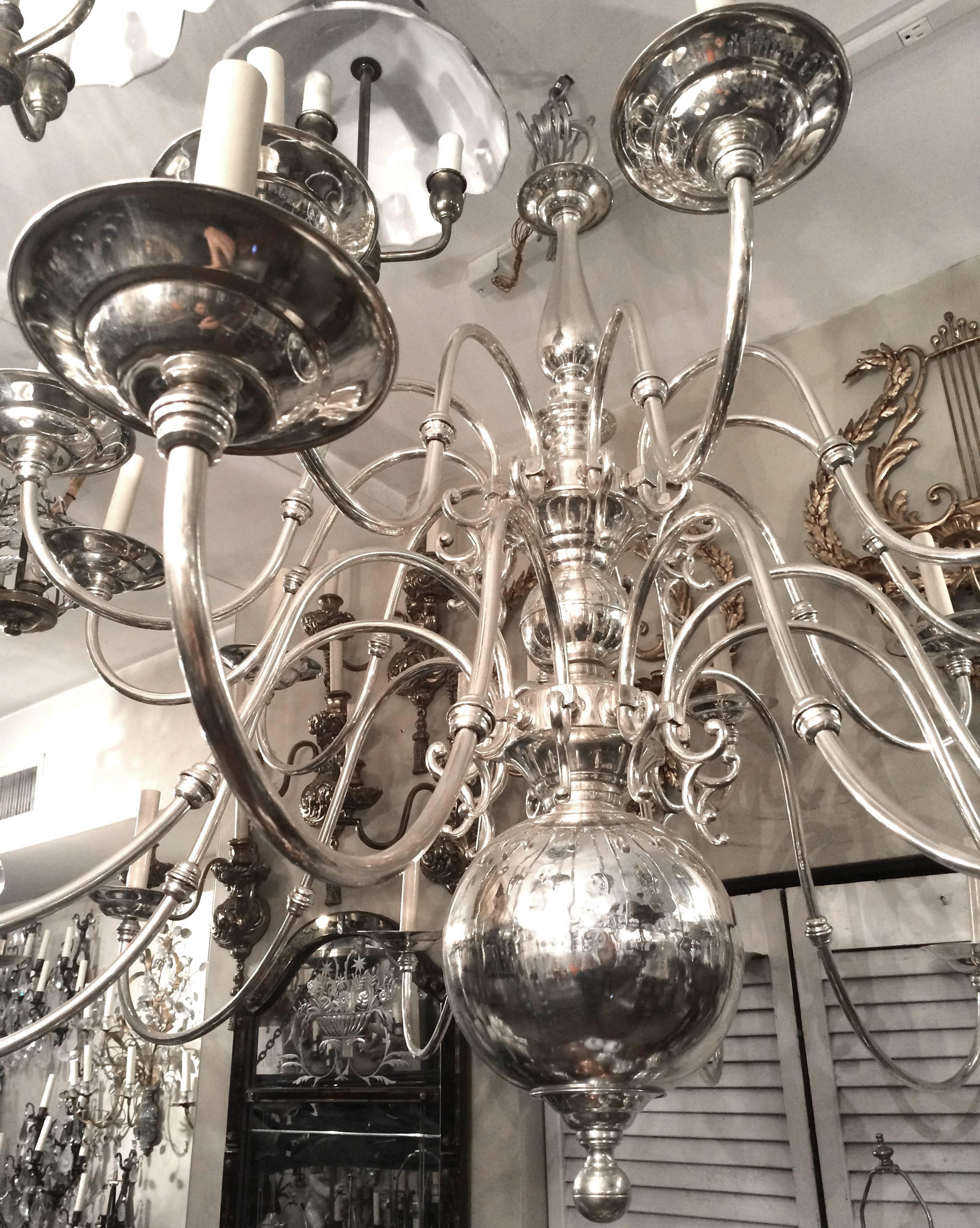 Early 20th Century Large Silver Plated Chandelier For Sale