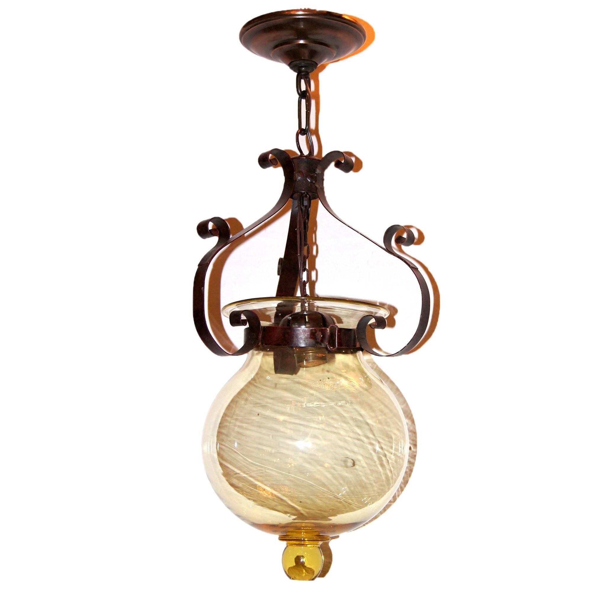 Blown Amber Glass Lantern For Sale