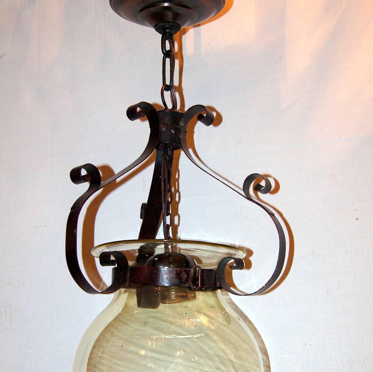 20th Century Blown Amber Glass Lantern For Sale