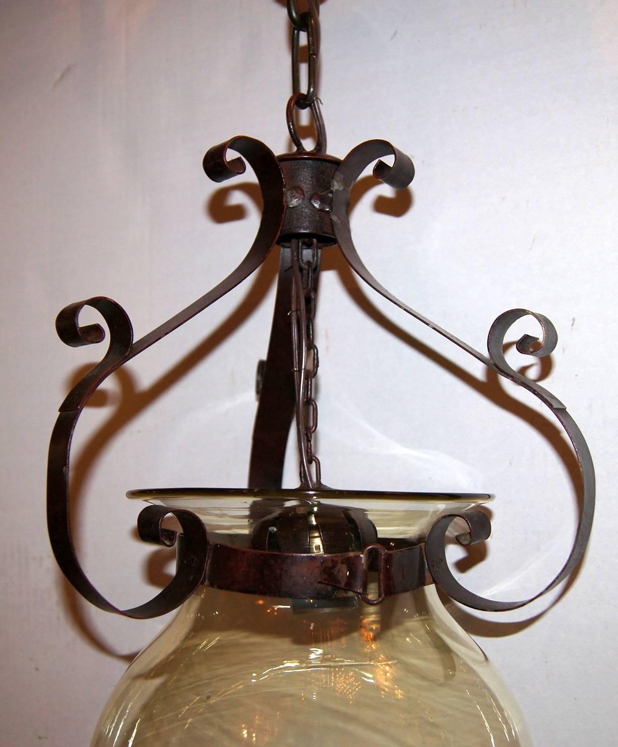 Blown Amber Glass Lantern In Good Condition For Sale In New York, NY