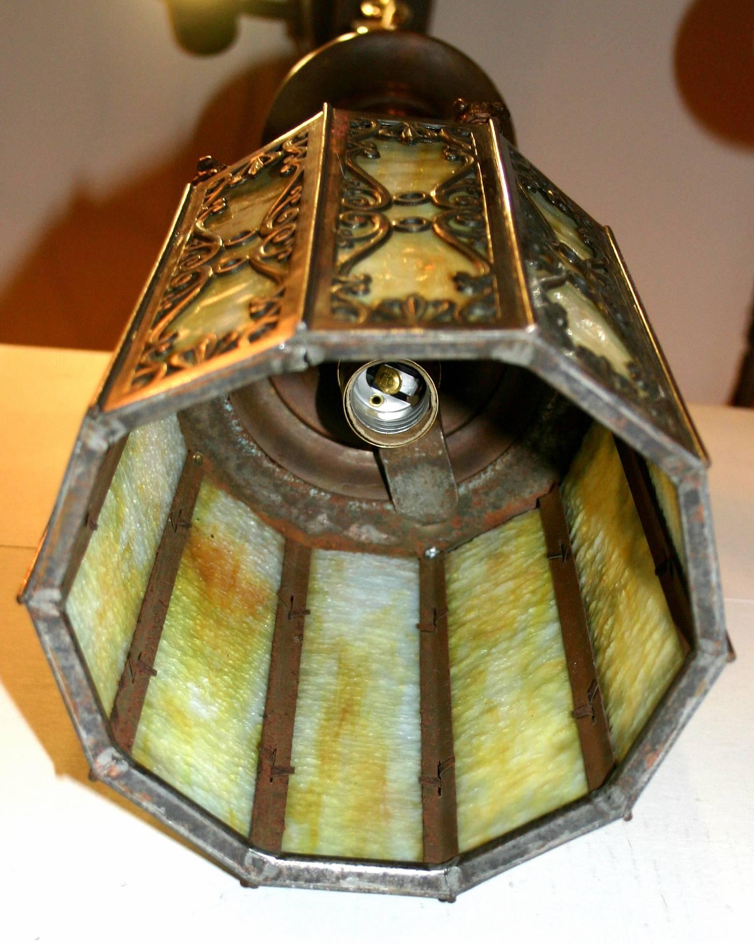 Bronze and Leaded Glass Lantern For Sale 2