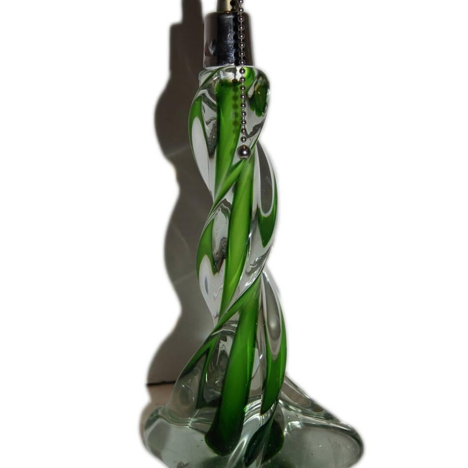 Italian Pair of Green Murano Glass Lamps For Sale