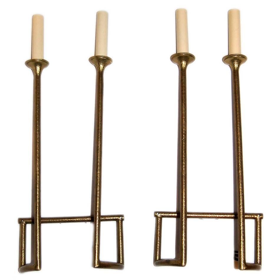 Set of Four Moderne Style Brass Sconces For Sale