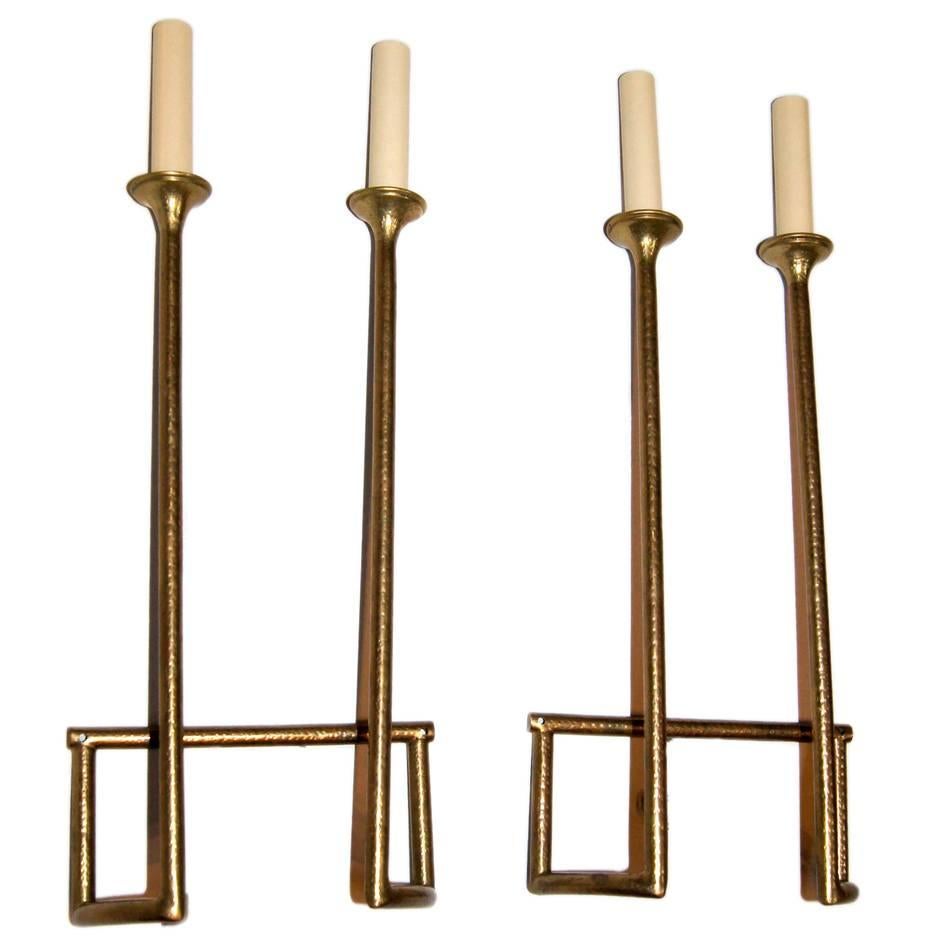 Set of Four Moderne Style Brass Sconces In Excellent Condition For Sale In New York, NY